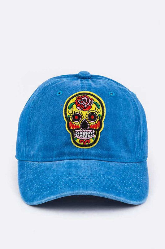 Calavera Embroidery Denim Cap