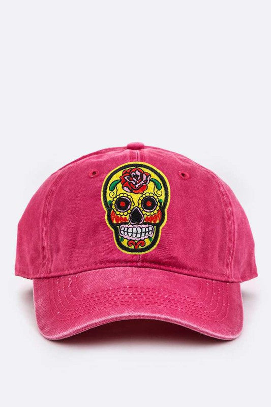 Calavera Embroidery Denim Cap