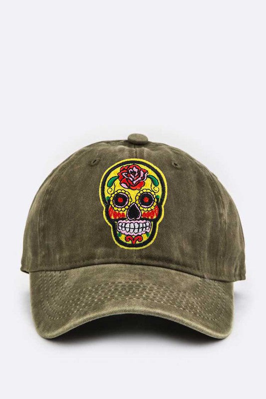 Calavera Embroidery Denim Cap