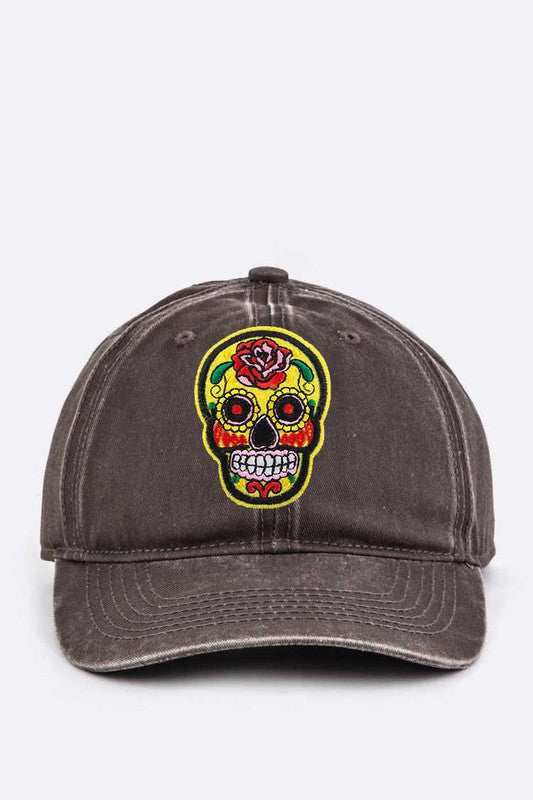 Calavera Embroidery Denim Cap