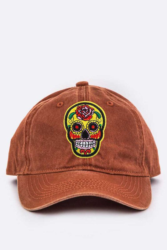 Calavera Embroidery Denim Cap