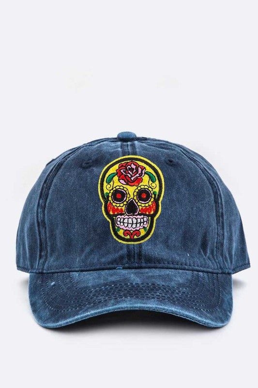 Calavera Embroidery Denim Cap