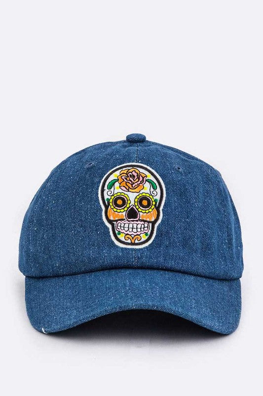 Calavera Embroidery Denim Cap