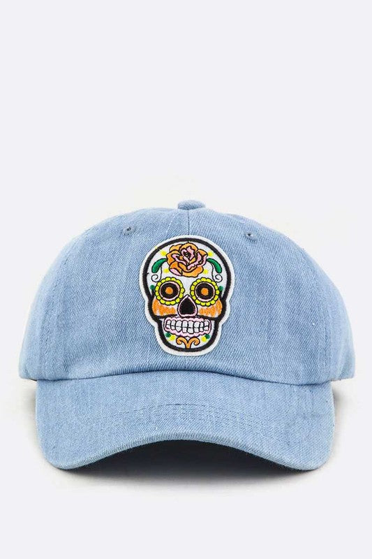 Calavera Embroidery Denim Cap