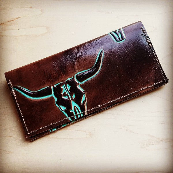 Embossed Leather Wallet-Turquoise