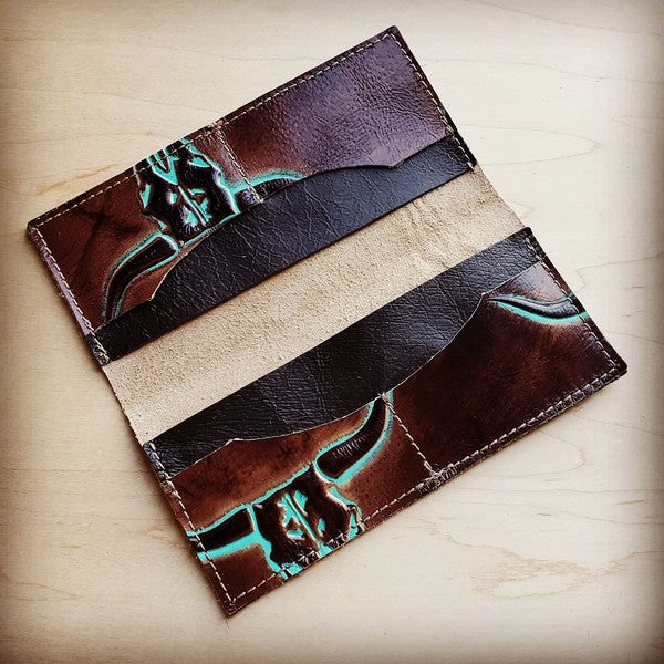 Embossed Leather Wallet-Turquoise