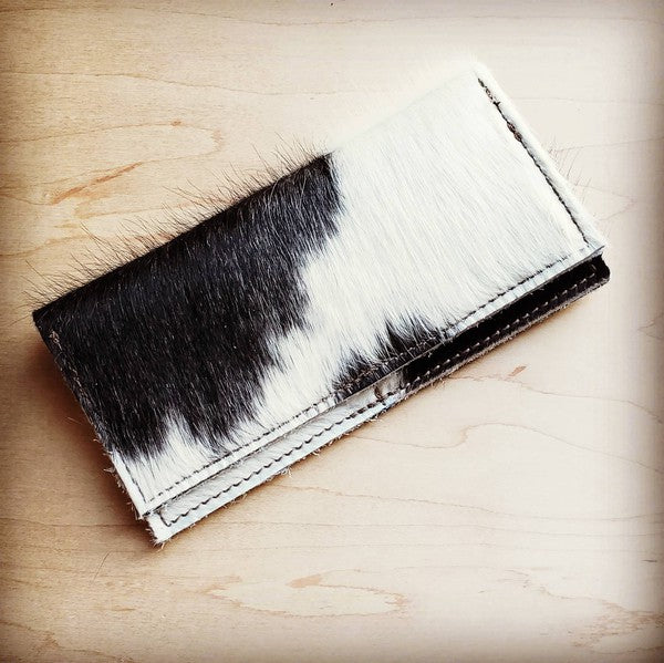 Hair-on-Hide Leather Wallet- Spotted with White