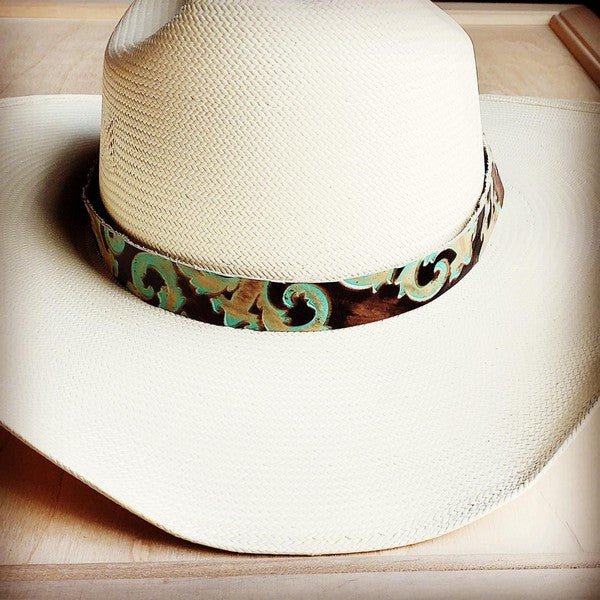 Turquoise Floral Embossed Leather Cowboy Hat Band