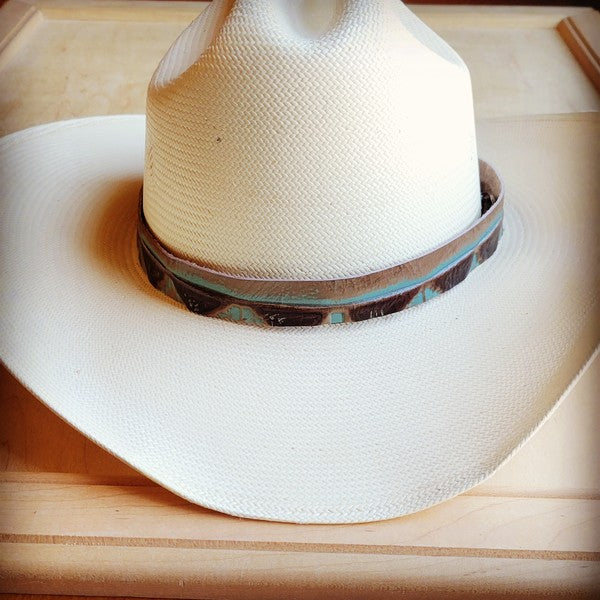 Turquoise Navajo Embossed Leather Cowboy Hat Band