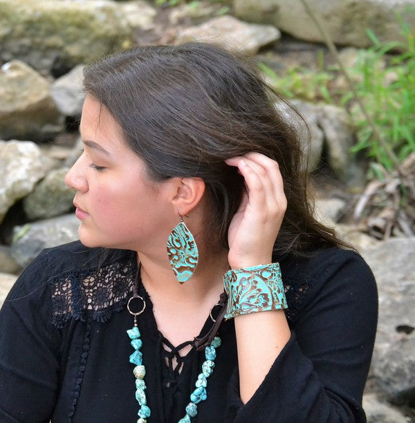 Leather Cuff w/ adjustable tie in Cowboy Turquoise