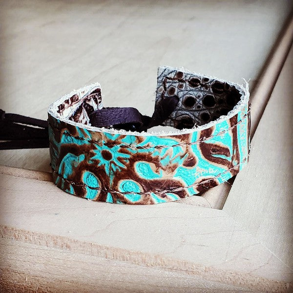 Narrow Leather Cuff in Cowboy Turquoise 001f