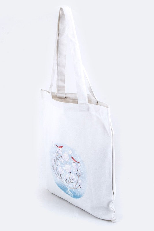 Birds & Flower Print Fashion Tote