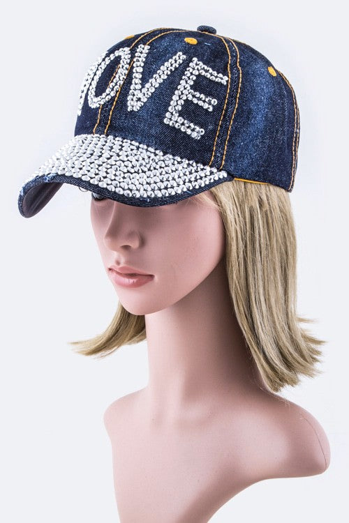 Crystal MOVE Embellished Fashion Denim Cap