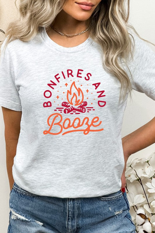 Bonfires and Booze Campfire Summer Fun Graphic Tee T-Shirt