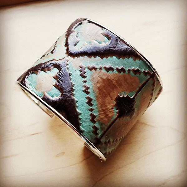 Wide Cuff Bangle in Turquoise Leather