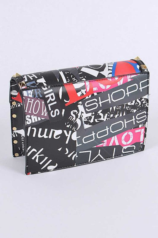 Studded Patent Crossbody Graffiti Bag