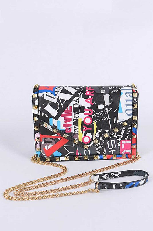 Studded Patent Crossbody Graffiti Bag