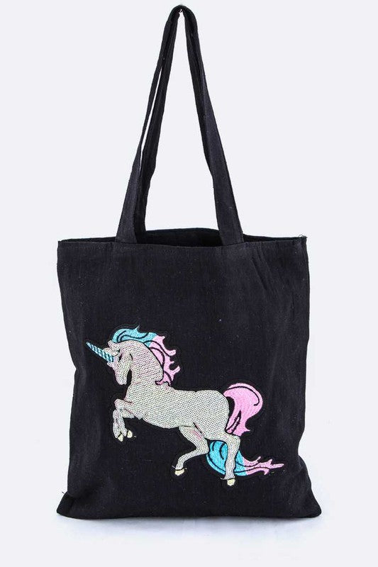 Sequins Unicorn Linen Tote