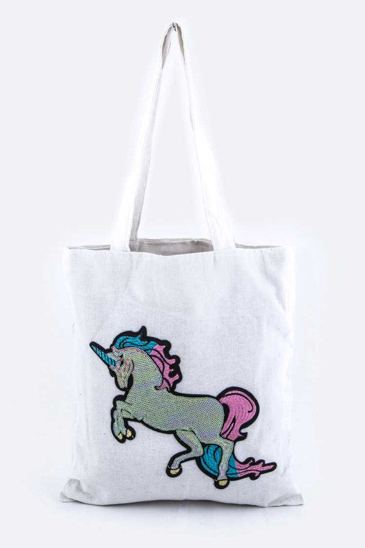 Sequins Unicorn Linen Tote