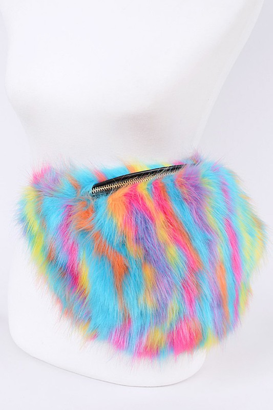 Rainbow Color Furry Fur Oversize Fanny Pack