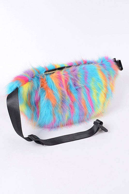 Rainbow Color Furry Fur Oversize Fanny Pack