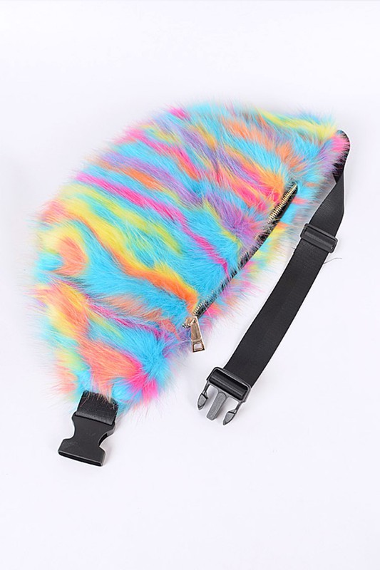 Rainbow Color Furry Fur Oversize Fanny Pack