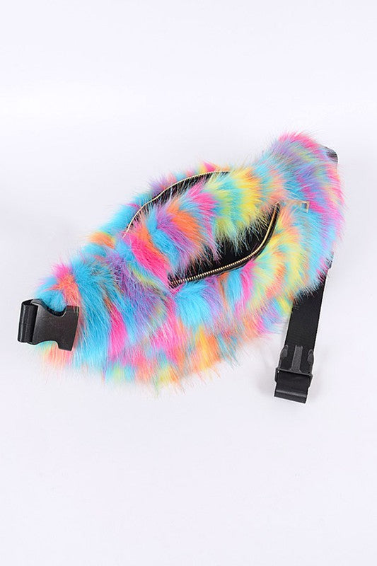 Rainbow Color Furry Fur Oversize Fanny Pack