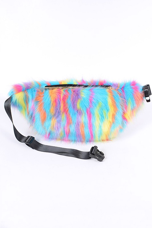 Rainbow Color Furry Fur Oversize Fanny Pack