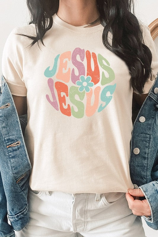 Jesus Floral Pastel Christian Easter Graphic Tee T-Shirt