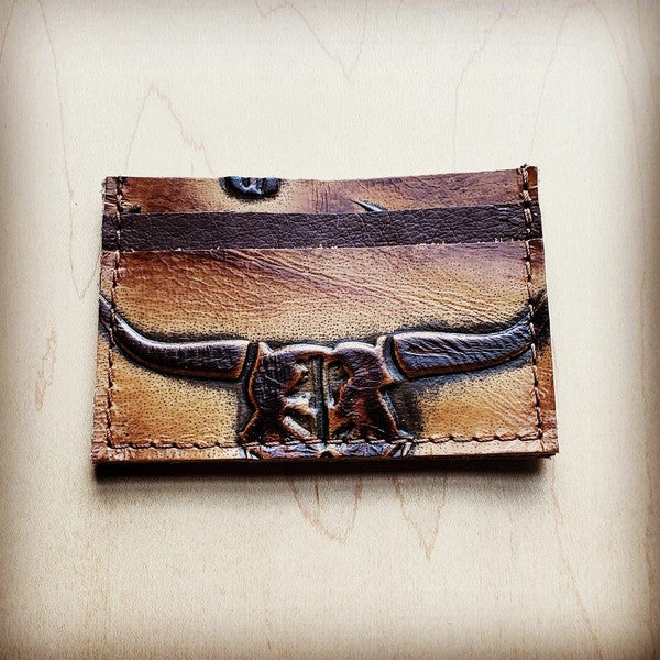 Embossed Leather Credit Card Holder-Brown