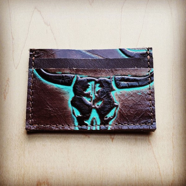 Embossed Credit Card Holder-Turquoise