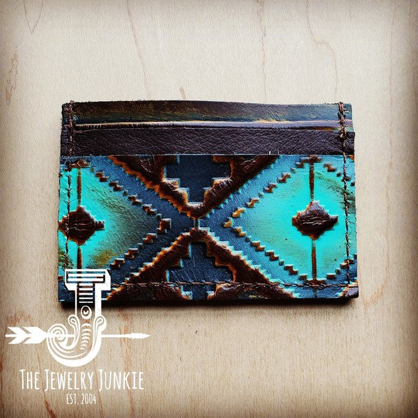 Leather Credit Card Holder Blue Wallet