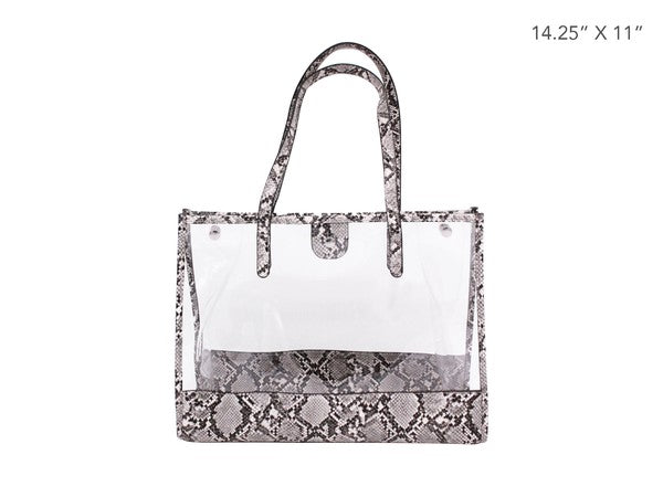 CLEAR PVC SNAKE TRIM TOTE BAG