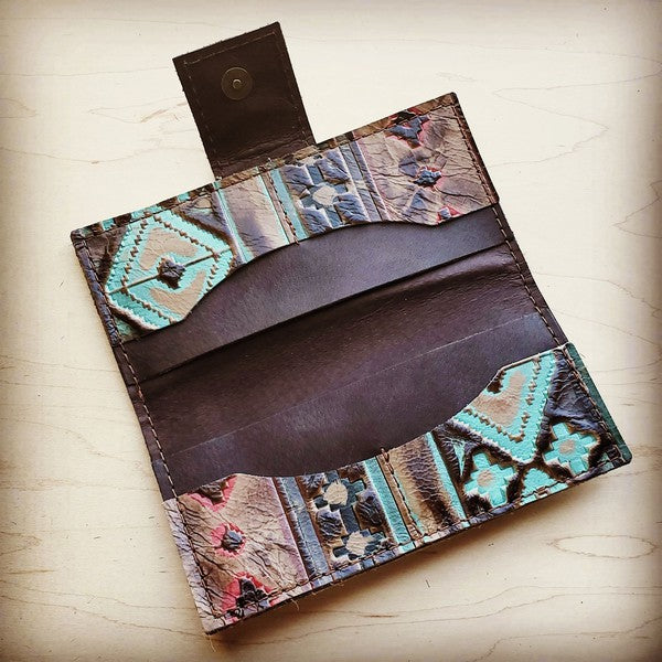 Embossed Leather Wallet in Santa Fe w/ Snap