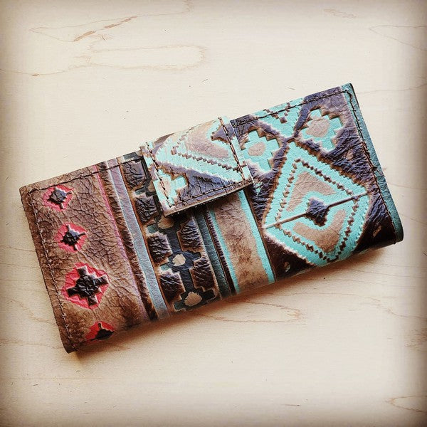 Embossed Leather Wallet in Santa Fe w/ Snap