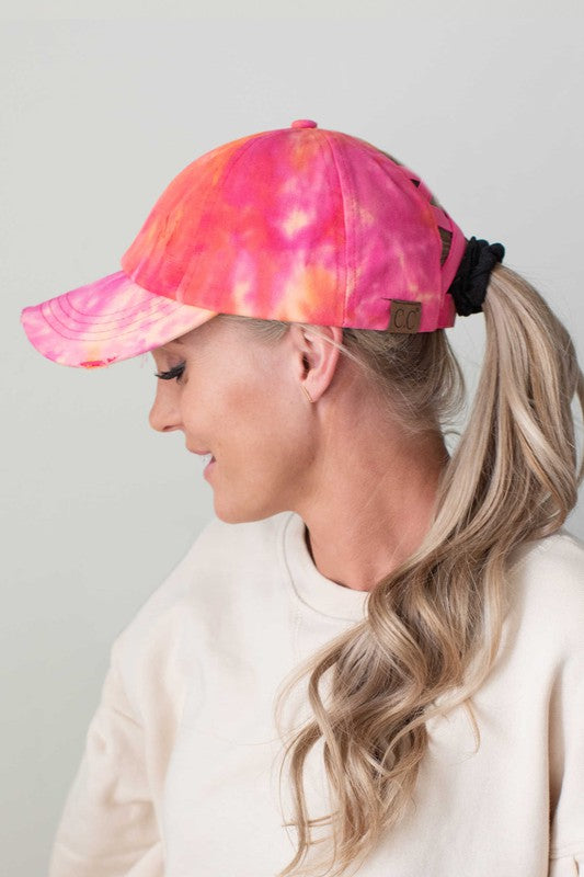 CC Tie-Dye Pony Cap Criss-Cross Elastic Hat