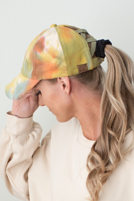 CC Tie-Dye Pony Cap Criss-Cross Elastic Hat