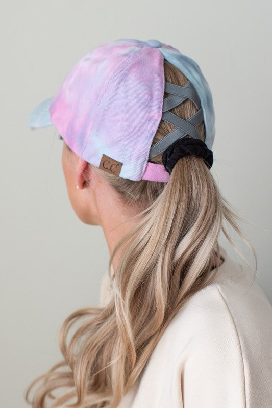 CC Tie-Dye Pony Cap Criss-Cross Elastic Hat