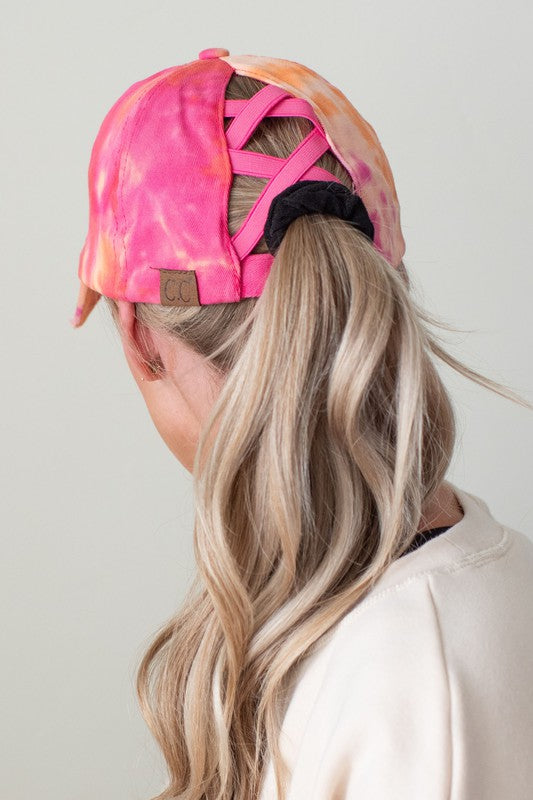 CC Tie-Dye Pony Cap Criss-Cross Elastic Hat