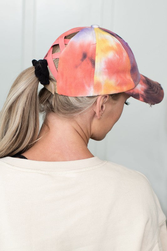 CC Tie-Dye Pony Cap Criss-Cross Elastic Hat