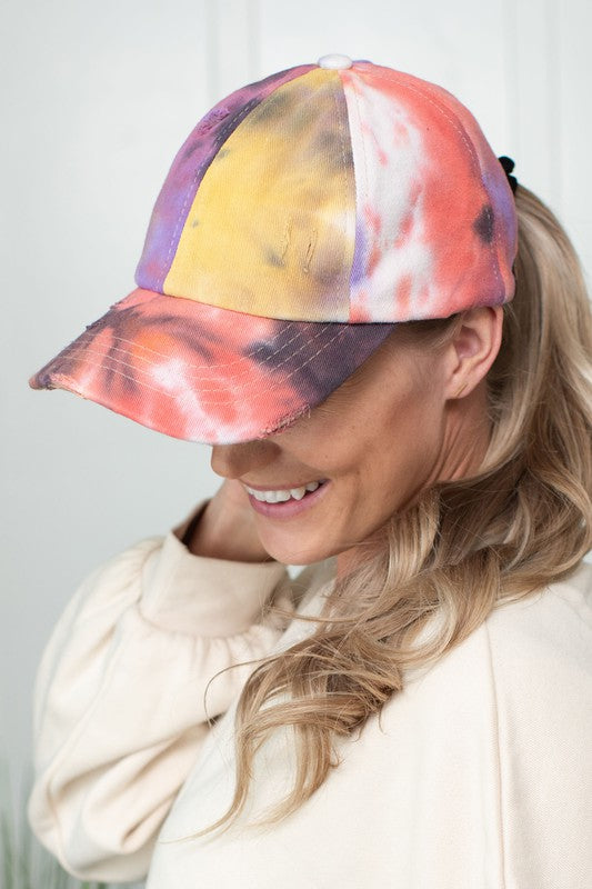 CC Tie-Dye Pony Cap Criss-Cross Elastic Hat