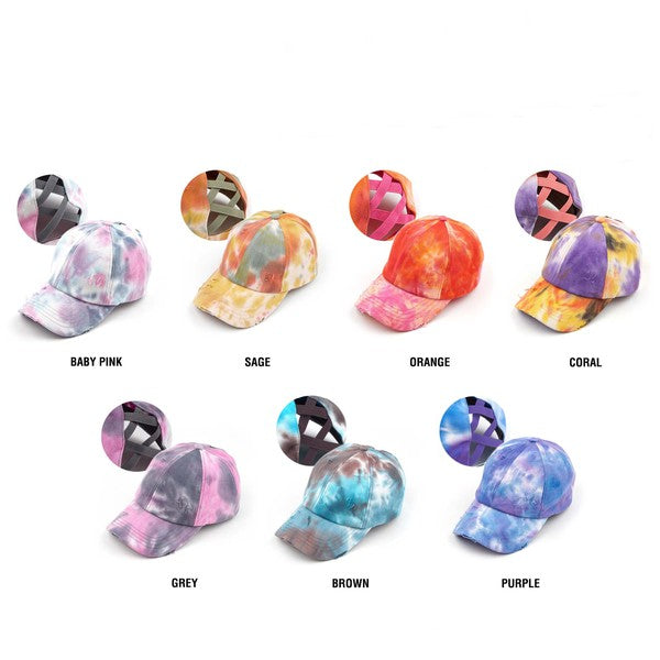 CC Tie-Dye Pony Cap Criss-Cross Elastic Hat