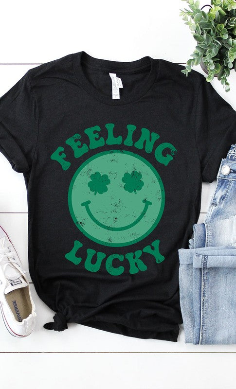 Retro DISTRESSED Feeling Lucky Smiley Face Tee T-Shirt