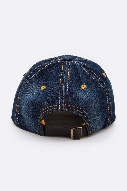 QUEEN Crystal Embellished Denim Cap