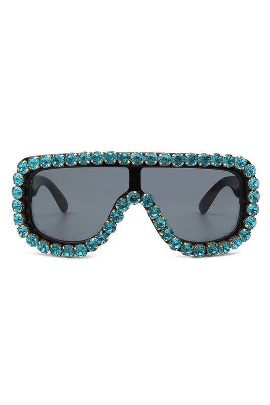 Women Oversize Rhinestone Aviator Sunglasses