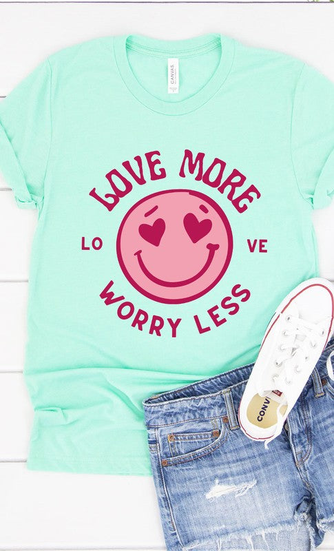 Vintage Love More Worry Less Smiley Graphic Tee T-Shirt PL