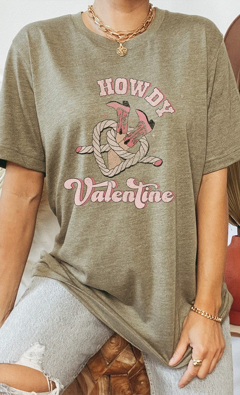 Howdy Valentine Cowboy Boots Graphic Tee T-Shirt