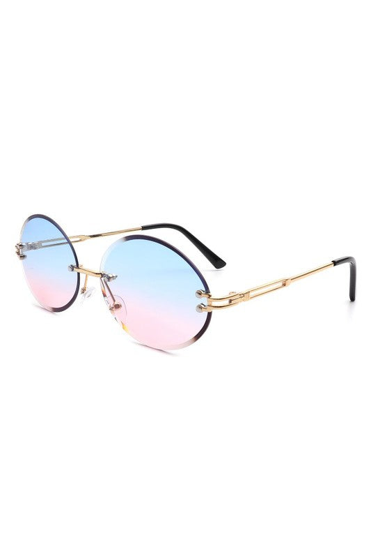 Round Oval Rimless Circle Vintage Sunglasses