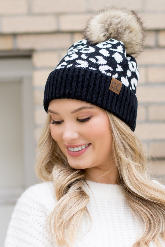 Leopard Pom Beanie