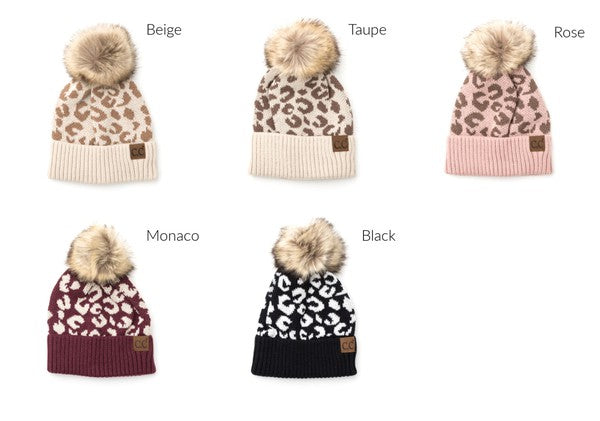 Leopard Pom Beanie